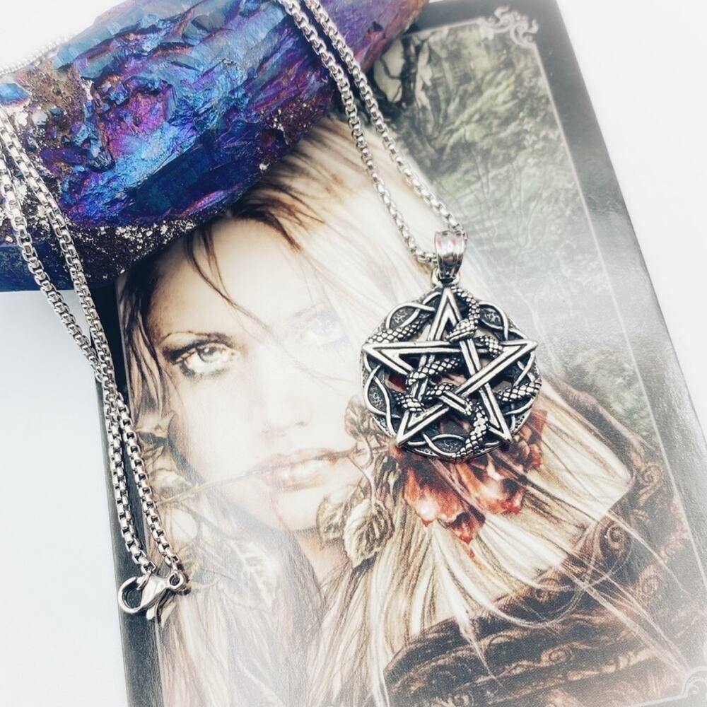 Pentagram Snake Stainless Steel Pendant Necklace Unisex
